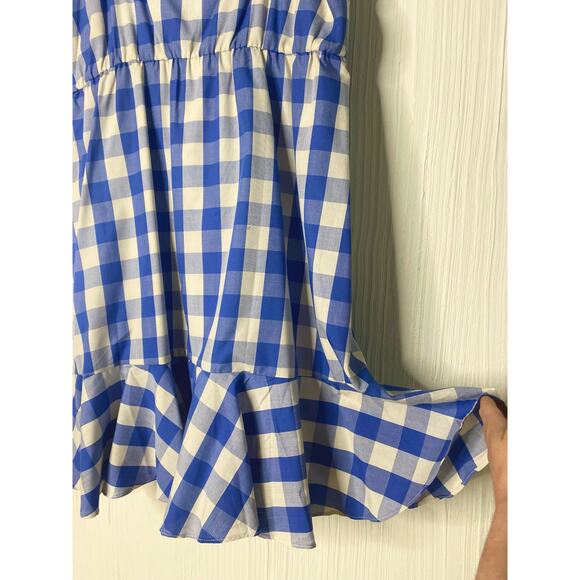LIKELY "Minka" Blue and White Gingham Plaid Ruffle Hem Mini Dress US 14 - Picture 6 of 11